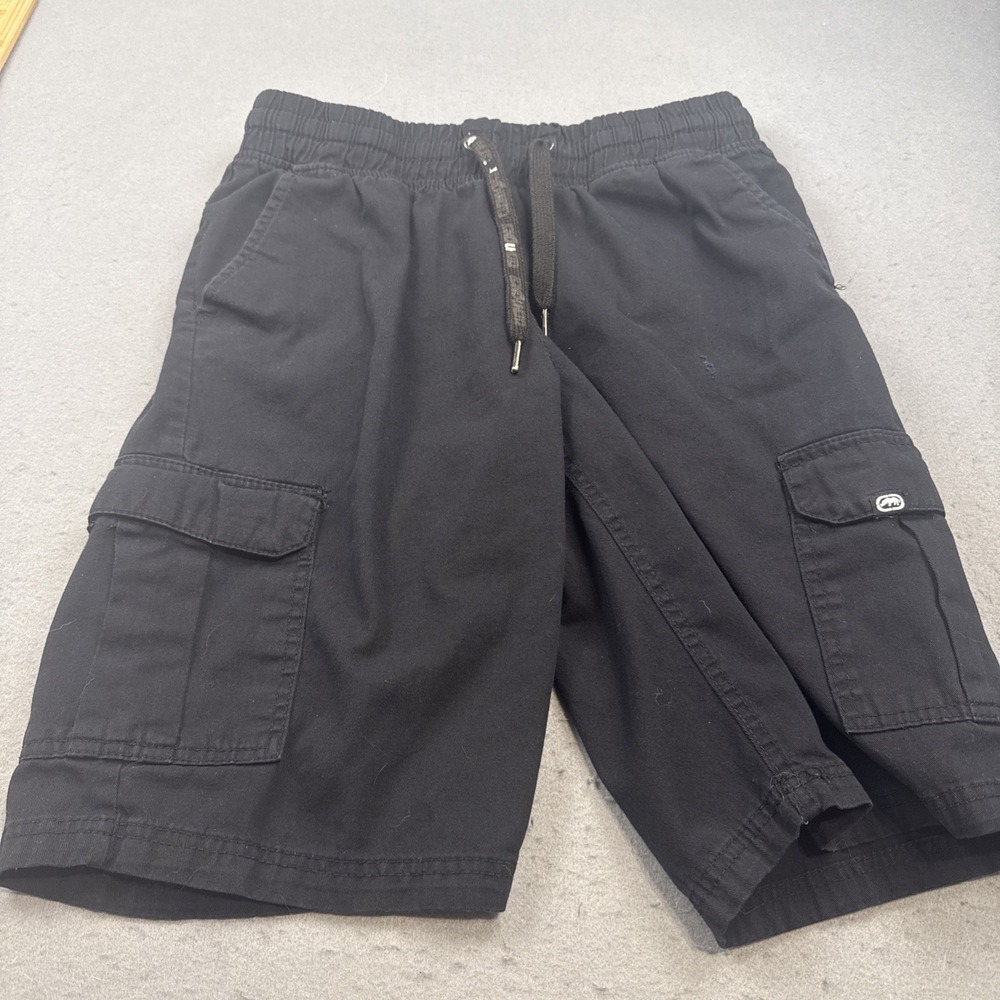 Ecko Unltd Shorts Men MED BlK Cargo Drawstring Rhino Logo Utility READ TINY HOLE
